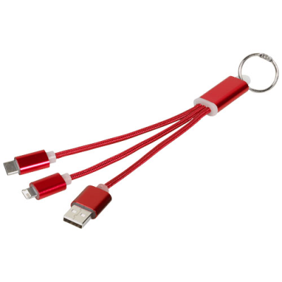 Picture of METAL 3-IN-1 CHARGER CABLE with Keyring Chain in Red.