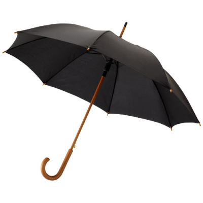 Picture of KYLE 23 INCH AUTO OPEN UMBRELLA WOOD SHAFT AND HANDLE in Solid Black.