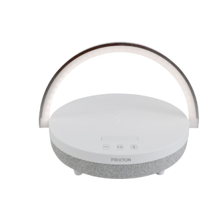 Picture of PRIXTON 4-IN-1 10W BLUETOOTH® SPEAKER with LED Light & Cordless Charger Base in White.