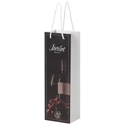 Picture of HANDMADE 170 G & M2 INTEGRA PAPER WINE BOTTLE BAG with Plastic Handles in White