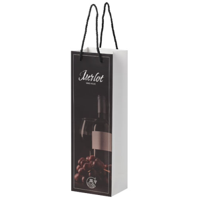 Picture of HANDMADE 170 G & M2 INTEGRA PAPER WINE BOTTLE BAG with Plastic Handles in White & Solid Black.