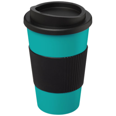 Picture of AMERICANO® 350 ML THERMAL INSULATED TUMBLER with Grip in Aqua Blue & Solid Black.