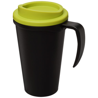 Picture of AMERICANO® GRANDE 350 ML THERMAL INSULATED MUG in Solid Black & Lime.