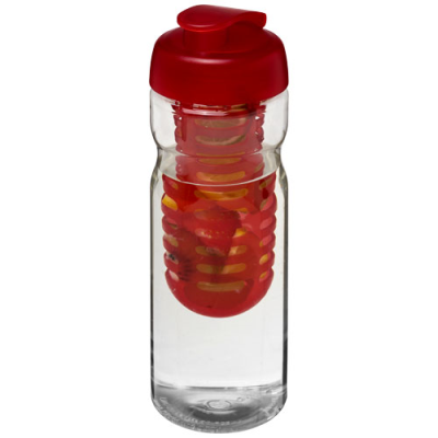 Picture of H2O ACTIVE® BASE 650 ML FLIP LID SPORTS BOTTLE & INFUSER in Clear Transparent & Red.