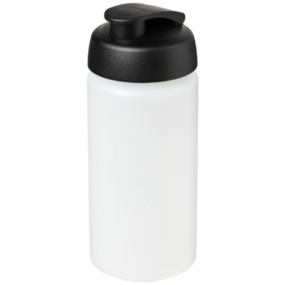 Picture of BASELINE® PLUS GRIP 500 ML FLIP LID SPORTS BOTTLE in Clear Transparent & Solid Black.