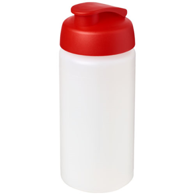 Picture of BASELINE® PLUS GRIP 500 ML FLIP LID SPORTS BOTTLE in Clear Transparent & Red.