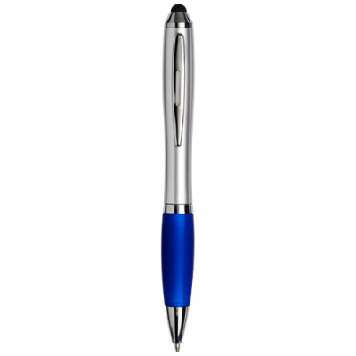 Picture of CURVY STYLUS BALL PEN in Silver & Blue.