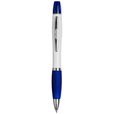 Picture of CURVY BALL PEN with Highlighter in White & Blue.