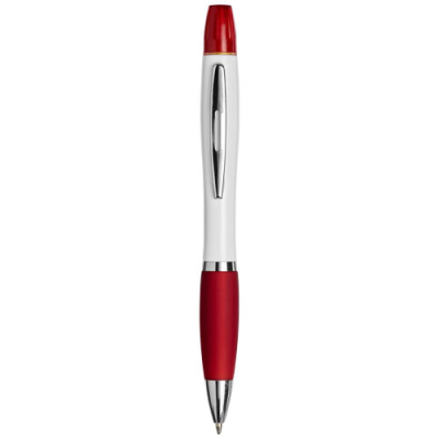 Picture of CURVY BALL PEN with Highlighter in White & Red.