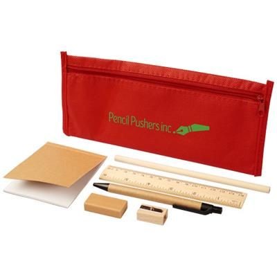 Picture of ENVIRO 7-PIECE ECO PENCIL CASE SET in Red