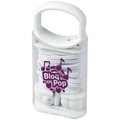 Picture of SNAP EARBUDS with Plastic Carabiner Clip Case in White Solid
