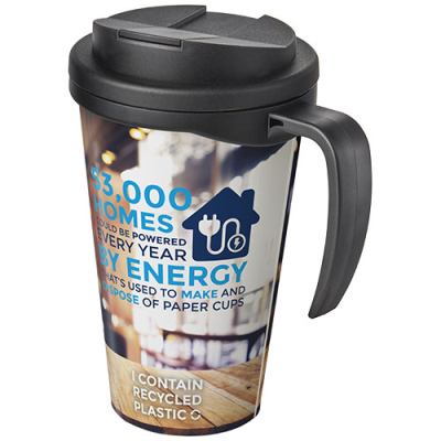 Picture of BRITE-AMERICANO® GRANDE 350 ML MUG with Spill-Proof Lid in Shiny Black & Solid Black.