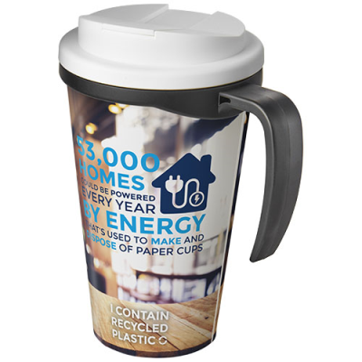 Picture of BRITE-AMERICANO® GRANDE 350 ML MUG with Spill-Proof Lid in Solid Black & White.