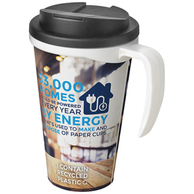 Picture of BRITE-AMERICANO® GRANDE 350 ML MUG with Spill-Proof Lid in White & Solid Black.