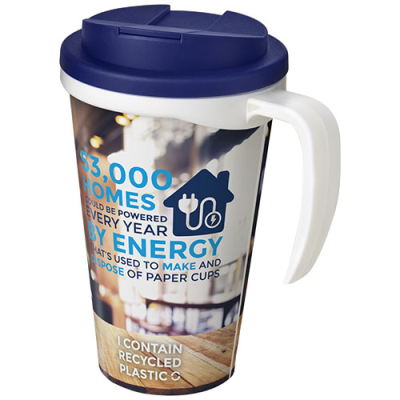 Picture of BRITE-AMERICANO® GRANDE 350 ML MUG with Spill-Proof Lid in White & Blue.