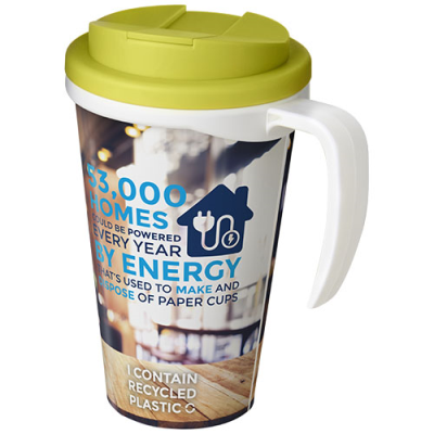 Picture of BRITE-AMERICANO® GRANDE 350 ML MUG with Spill-Proof Lid in White & Lime.