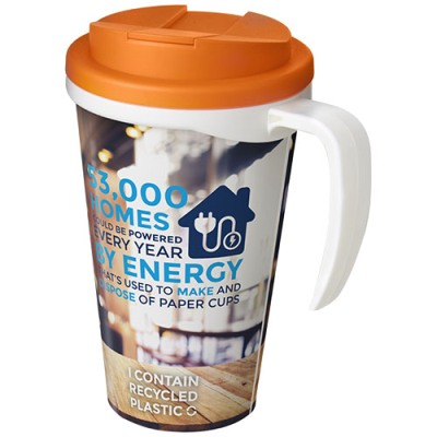 Picture of BRITE-AMERICANO® GRANDE 350 ML MUG with Spill-Proof Lid in White & Orange