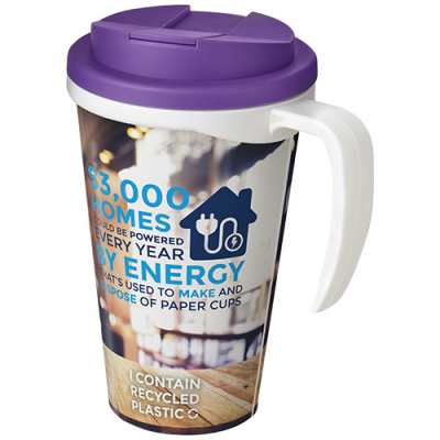 Picture of BRITE-AMERICANO® GRANDE 350 ML MUG with Spill-Proof Lid in White & Purple.