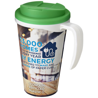 Picture of BRITE-AMERICANO® GRANDE 350 ML MUG with Spill-Proof Lid in White & Green.