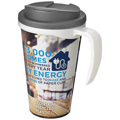 Picture of BRITE-AMERICANO® GRANDE 350 ML MUG with Spill-Proof Lid in White & Grey.