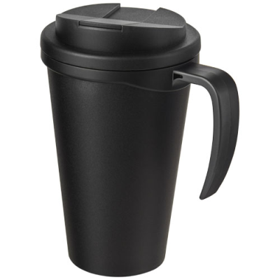 Picture of AMERICANO® GRANDE 350 ML MUG with Spill-Proof Lid in Shiny Black & Solid Black.