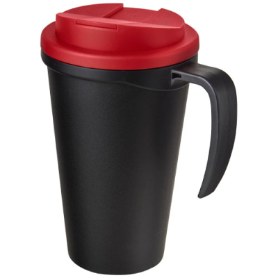 Picture of AMERICANO® GRANDE 350 ML MUG with Spill-Proof Lid in Solid Black & Red.