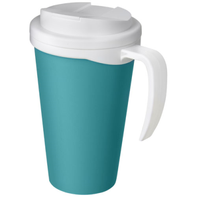Picture of AMERICANO® GRANDE 350 ML MUG with Spill-Proof Lid in Aqua Blue & White.