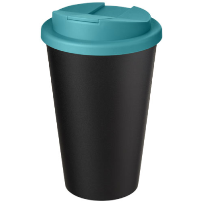 Picture of AMERICANO® ECO 350 ML RECYCLED TUMBLER with Spill-Proof Lid in Aqua Blue & Solid Black.