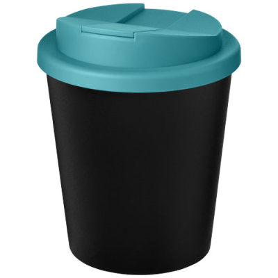Picture of AMERICANO® ESPRESSO ECO 250 ML RECYCLED TUMBLER with Spill-Proof Lid in Solid Black & Aqua Blue.