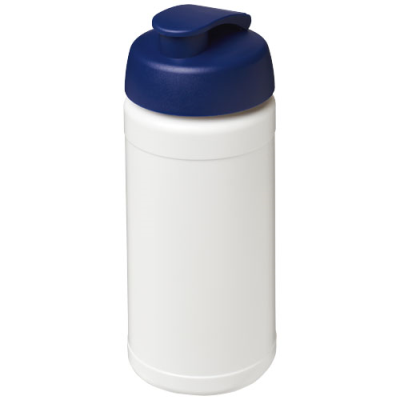 Picture of BASELINE 500 ML RECYCLED SPORTS BOTTLE with Flip Lid in White & Blue.