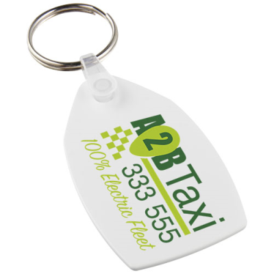 Picture of TAIT RECTANGULAR-SHAPED RECYCLED KEYRING CHAIN in White.