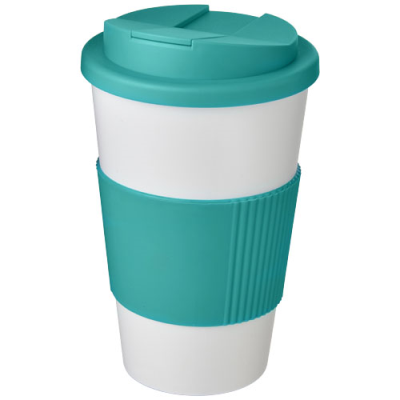 Picture of AMERICANO® 350 ML TUMBLER with Grip & Spill-Proof Lid in White & Aqua