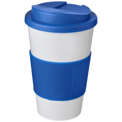 Picture of AMERICANO® 350 ML TUMBLER with Grip & Spill-Proof Lid in White & Mid Blue.