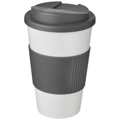 Picture of AMERICANO® 350 ML TUMBLER with Grip & Spill-Proof Lid in White & Grey.