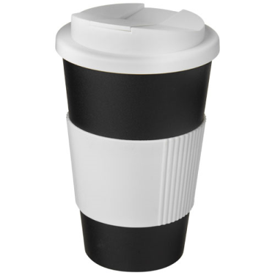 Picture of AMERICANO® 350 ML TUMBLER with Grip & Spill-Proof Lid in Solid Black & White.