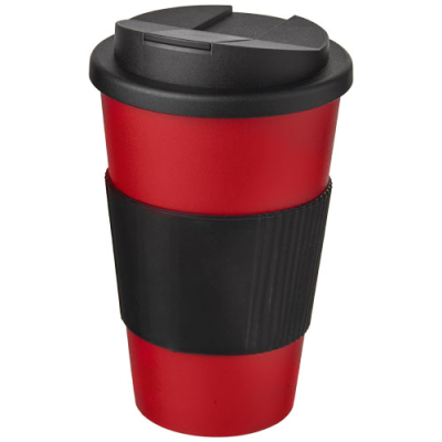 Picture of AMERICANO® 350 ML TUMBLER with Grip & Spill-Proof Lid in Red & Solid Black.