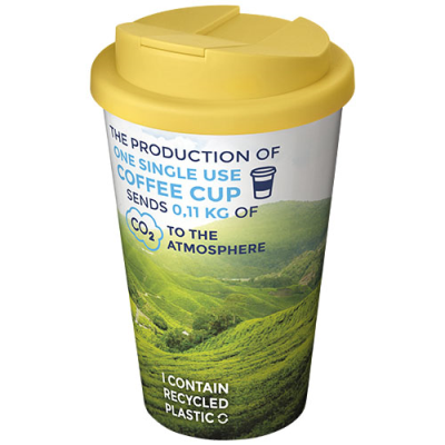 Picture of BRITE-AMERICANO® 350 ML TUMBLER with Spill-Proof Lid in White & Yellow.