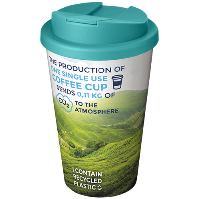 Picture of BRITE-AMERICANO® 350 ML TUMBLER with Spill-Proof Lid in White & Aqua