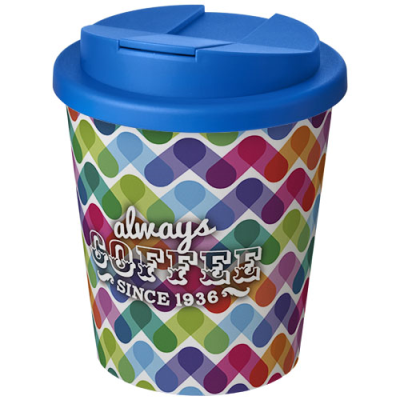 Picture of BRITE-AMERICANO® ESPRESSO 250 ML TUMBLER with Spill-Proof Lid in White & Mid Blue.