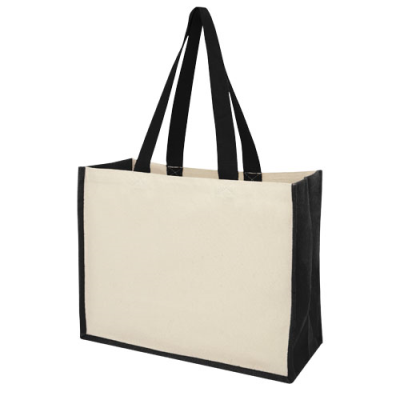 Picture of VARAI 320 G & M² CANVAS AND JUTE SHOPPER TOTE BAG 23L in Solid Black.