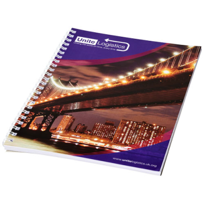 Picture of DESK-MATE® A5 SPIRAL NOTE BOOK with Printed Back Cover in White.