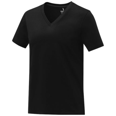 Picture of SOMOTO SHORT SLEEVE LADIES V-NECK TEE SHIRT in Solid Black.