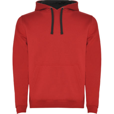 Picture of URBAN CHILDRENS HOODED HOODY in Red & Solid Black.
