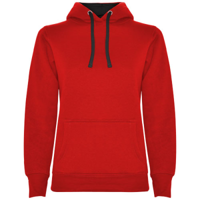 Picture of URBAN LADIES HOODED HOODY in Red & Solid Black.