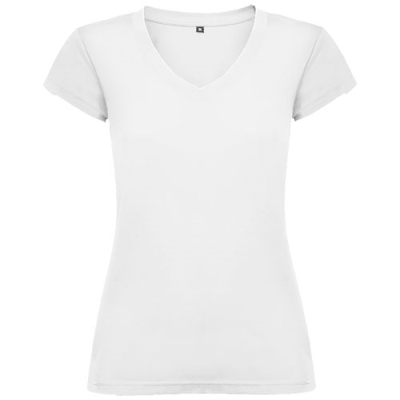 Picture of VICTORIA SHORT SLEEVE LADIES V-NECK TEE SHIRT in White.