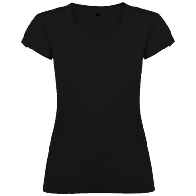 Picture of VICTORIA SHORT SLEEVE LADIES V-NECK TEE SHIRT in Solid Black.