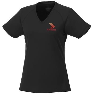 Picture of AMERY SHORT SLEEVE LADIES COOL FIT V-NECK SHIRT in Black Solid