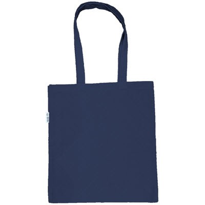 Picture of 10OZ ORGANIC COTTON SHOPPER in Black & Navy with Long Handles.