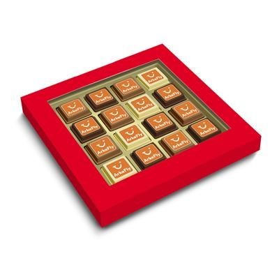 Picture of CLEAR TRANSPARENT LIDDED BOX with 16 Printed Belgian Praline