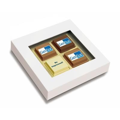 Picture of CLEAR TRANSPARENT BOX with 4 Printed Chocolate Praline